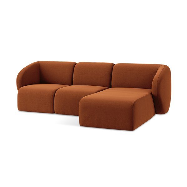 Terakotos spalvos kampinė sofa iš velveto (su dešiniuoju kampu/su gultu) Lani – Makamii-image-4