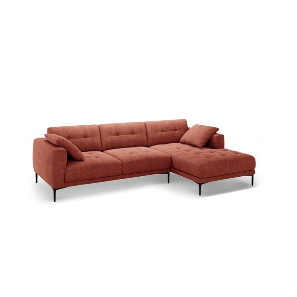 Raudonos plytų spalvos kampinė sofa (su dešiniuoju kampu/su gultu) Bemy – Micadoni -image-1