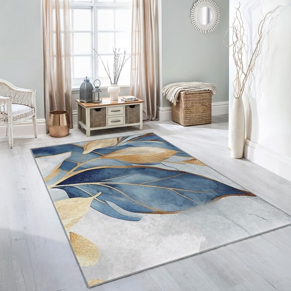 Skalbiamas kilimas mėlynos spalvos/auksinės spalvos 120x180 cm Golden Leaves – Mila Home-image-2