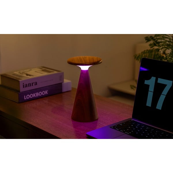 Tamsios natūralios spalvos stalinis šviestuvas LED (aukštis 21 cm) su mediniu gaubtu Sylva – Gingko-image-2