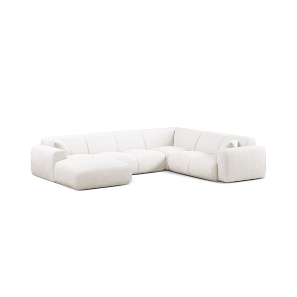 Baltos spalvos kampinė sofa iš boucle („U“ formos) Molino – Micadoni 