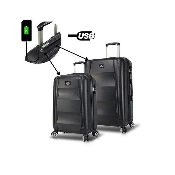 2 juodų kelioninių lagaminų ant ratukų su USB jungtimis rinkinys My Valice LASSO Cabin & Medium-image-2