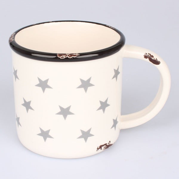 Baltas keraminis puodelis su žvaigždutėmis Dakls, 400 ml talpos