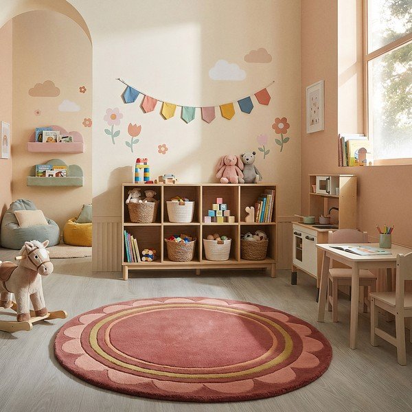Rankų darbo bordo spalvos iš vilnos apvalios formos kilimas ø 120 cm Lois – Flair Rugs-image-2