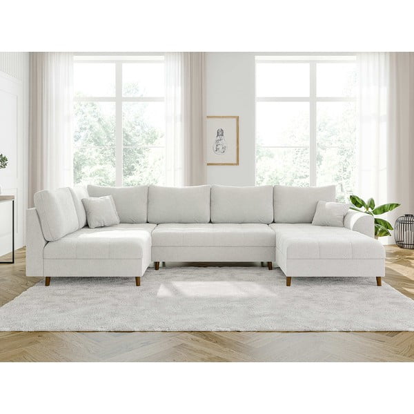 Iš boucle kampinė sofa kreminės spalvos (su dešiniuoju kampu/„U“ formos) Ariella – Ropez-image-1