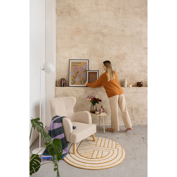 Baltos ir geltonos spalvos kilimas Nattiot Luisa, ø 110 cm-image-2