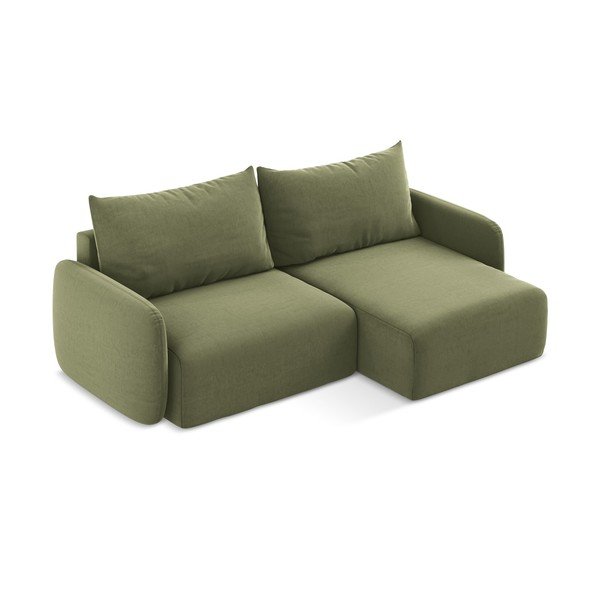 Žalios spalvos sulankstoma/su sandėliavimo vieta kampinė sofa iš velveto (su dešiniuoju kampu/su gultu) Kalena – Makamii-image-3