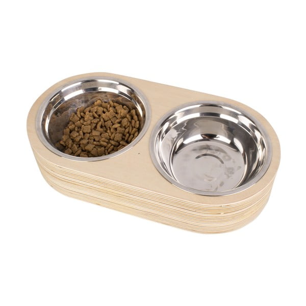 2 metalinių dubenėlių rinkinys naminiams gyvūnėliams šviesiame mediniame stove PT LIVING Pet, plotis 18 cm-image-3
