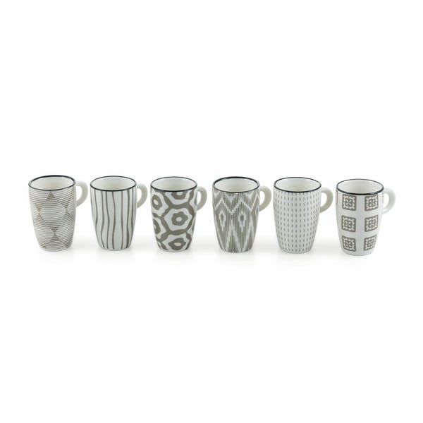 6 pilkų akmens masės puodelių su rankenėle rinkinys "Villa d'Este Confusion", 90 ml