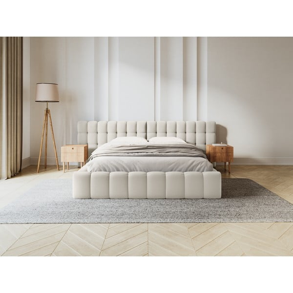 Dvigulė lova kreminės spalvos audiniu dengta su sandėliavimo vieta su lovos grotelėmis 160x200 cm Mamaia – Micadoni Home-image-1