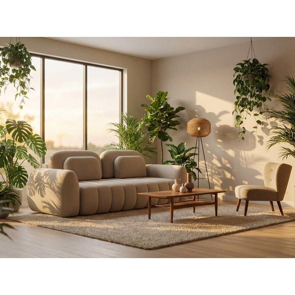 Terakotos spalvos iš boucle sulankstoma/su sandėliavimo vieta kampinė sofa (su kairiuoju kampu/su gultu) Pele – Makamii-image-1