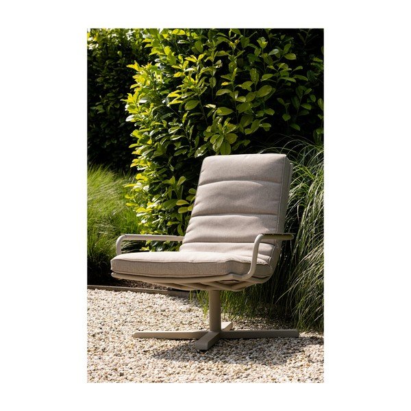 Pilkai smėlinės spalvos metalinis/paminkštinto audinio sodo krėslas Coosa – WOOOD-image-1