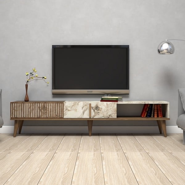 TV spintelė natūralios spalvos su marmuro dekoru 180x40 cm Milan – Kalune Design-image-1