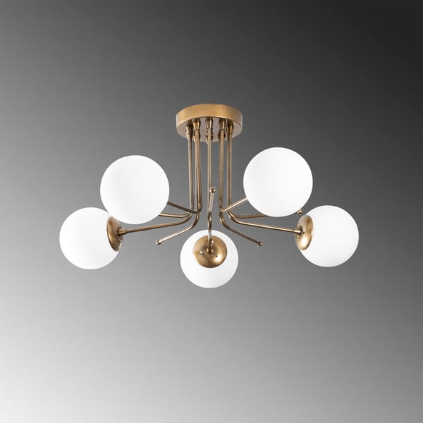 Baltos spalvos/žalvario spalvos lubinis šviestuvas 80x80 cm su stiklo gaubtu Daisy – Opviq lights-image-1