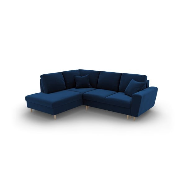 Mėlynos spalvos iš velveto sulankstoma/su sandėliavimo vieta kampinė sofa (su kairiuoju kampu/„L“ formos) Kyoto – Cosmopolitan Design-image-2