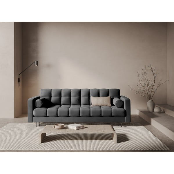 Tamsiai pilkos spalvos iš velveto sulankstoma/su sandėliavimo vieta sofa 222 cm Bali – Cosmopolitan Design-image-1