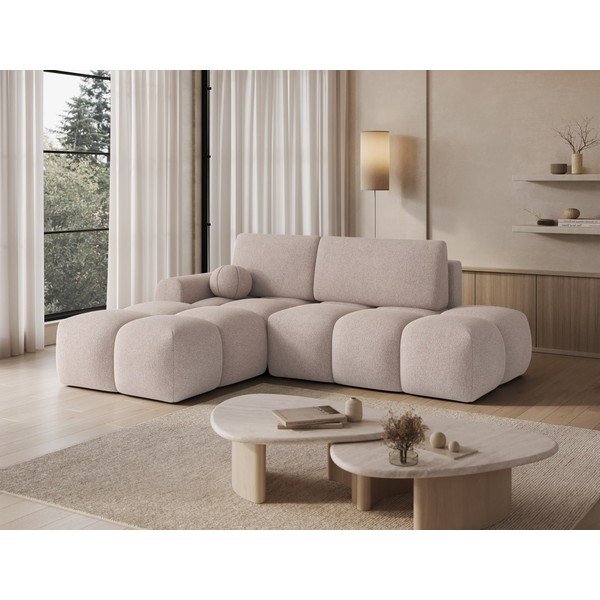 Šviesiai rudos spalvos sulankstoma/su sandėliavimo vieta kampinė sofa iš boucle (su kairiuoju kampu/su gultu) Vittario – ELTAP-image-3