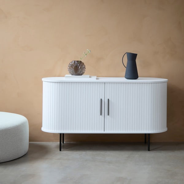 Šoninė spintelė baltos spalvos su stumdomomis durimis 120x76x45 cm Nola – Unique Furniture-image-1