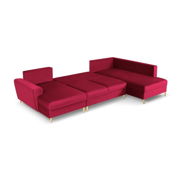 Raudonos spalvos iš velveto sulankstoma/su sandėliavimo vieta kampinė sofa (su dešiniuoju kampu/„U“ formos) Kyoto – Cosmopolitan Design-image-2