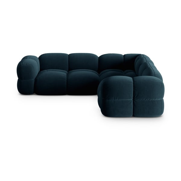 Tamsiai mėlynos spalvos iš velveto kampinė sofa Loretto – Cosmopolitan Design