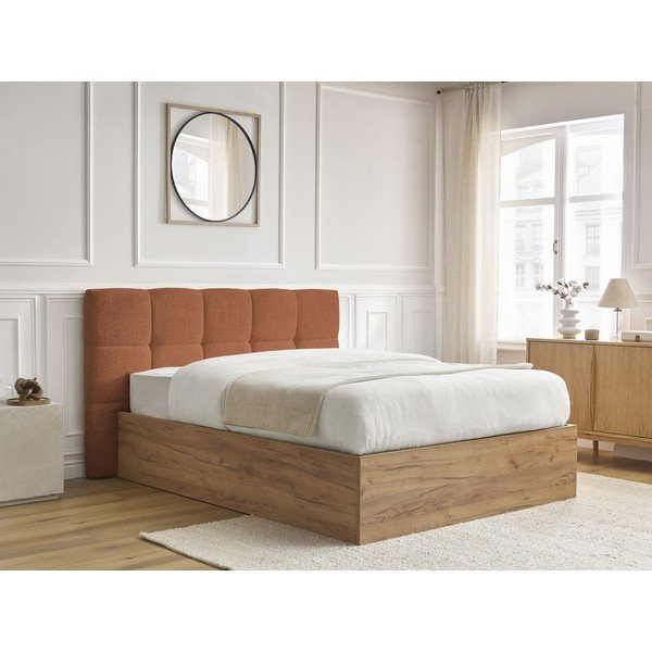 Terakotos spalvos iš audinio dvigulė lova audiniu dengta/iš medžio drožlių plokštės su sandėliavimo vieta su lovos grotelėmis 180x200 cm Kumo – Bobochic Paris-image-2