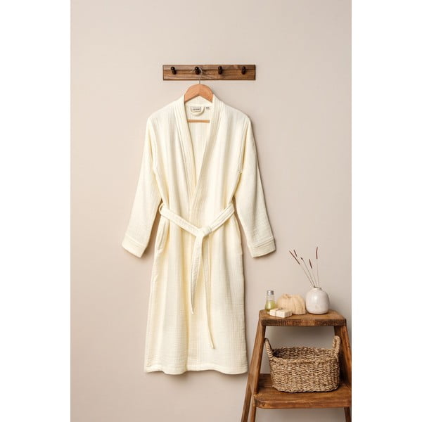 Kreminės spalvos iš muslino chalatas S/M Kimono – Foutastic