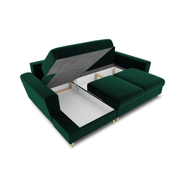Žalios spalvos iš velveto sulankstoma/su sandėliavimo vieta kampinė sofa (su kairiuoju kampu/su gultu) Kyoto – Cosmopolitan Design-image-3