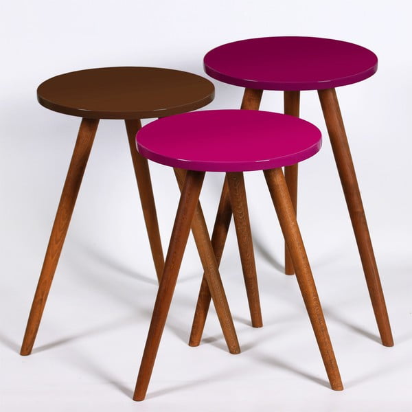 3 "Kate Louise" apvalių staliukų rinkinys (violetinė, ruda)