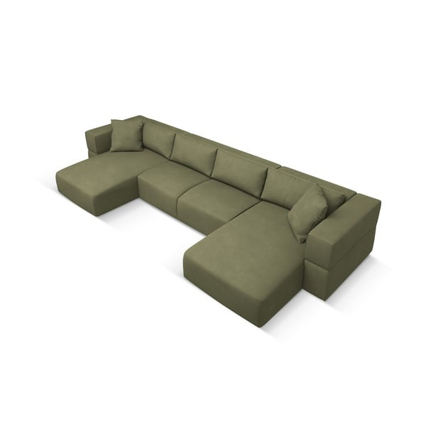 Kampinė sofa šviesiai žalios spalvos („U“ formos) Esther – Milo Casa-image-2