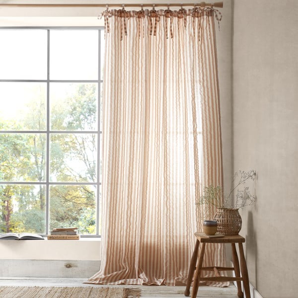 Terakotos spalvos permatoma užuolaida 140x229 cm Zanzibar Stripe – Pineapple Elephant-image-1