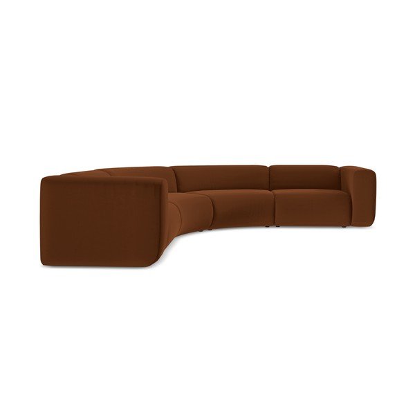 Oranžinės spalvos/rudos spalvos iš velveto kampinė sofa Ekahi – Makamii-image-3