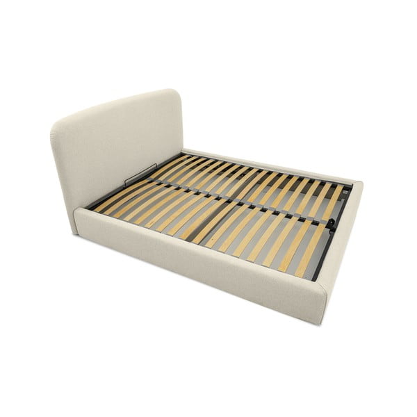 Kreminės spalvos dvigulė lova audiniu dengta su sandėliavimo vieta su lovos grotelėmis 140x190 cm Sea – Scandic-image-3