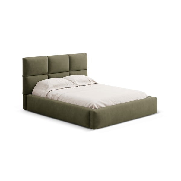 Žalios spalvos dvigulė lova audiniu dengta su sandėliavimo vieta su lovos grotelėmis 180x200 cm Libera – Windsor & Co Sofas