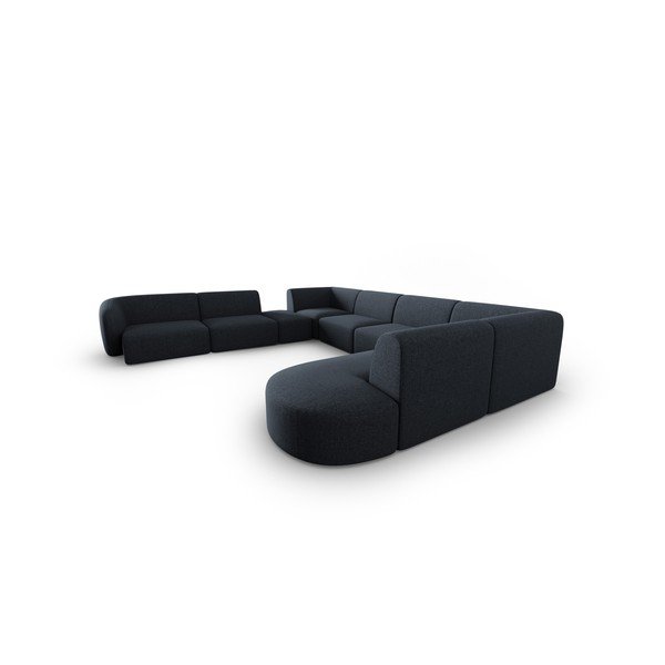 Mėlynos spalvos iš šenilinio audinio kampinė sofa (su kairiuoju kampu/„U“ formos) Paolo – Milo Casa-image-2
