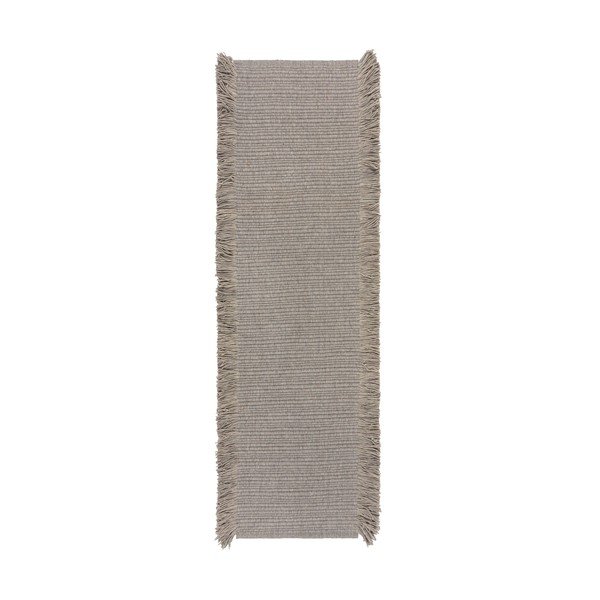 Rankų darbo pilkos spalvos iš vilnos mišinio kilimas 60x230 cm Rene Fringed Ribbed – Flair Rugs