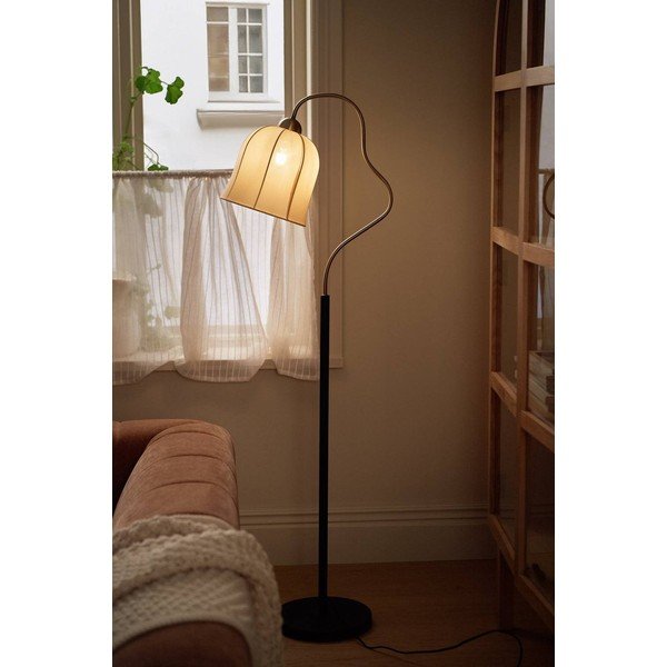 Baltos spalvos/juodos spalvos iš tekstilės pastatomas šviestuvas (aukštis 150 cm) Bell – Ellos Home-image-1