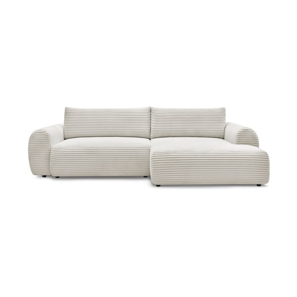 Iš kordinio velveto sulankstoma kampinė sofa kreminės spalvos (su dešiniuoju kampu) Lucien – Bobochic Paris