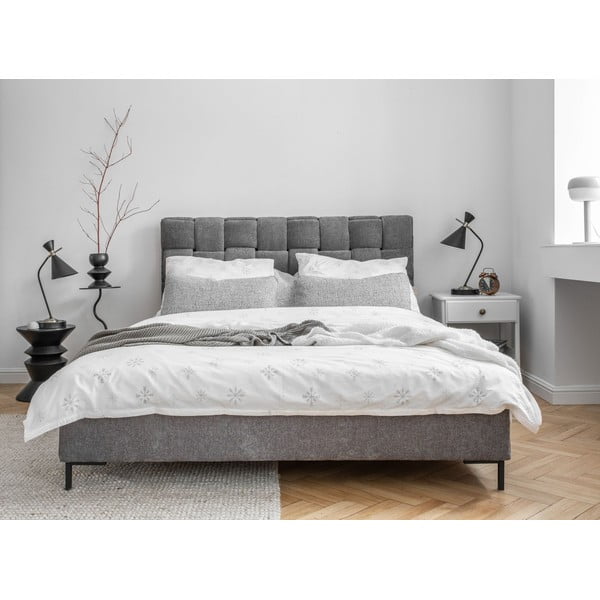 Dvigulė lova pilkos spalvos audiniu dengta su lovos grotelėmis 160x200 cm Eve – Miuform-image-1
