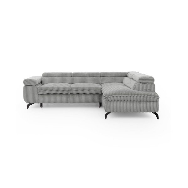 Šviesiai pilkos spalvos kampinė sofa iš kordinio velveto (su dešiniuoju kampu/„L“ formos) Marbeya  – Ropez