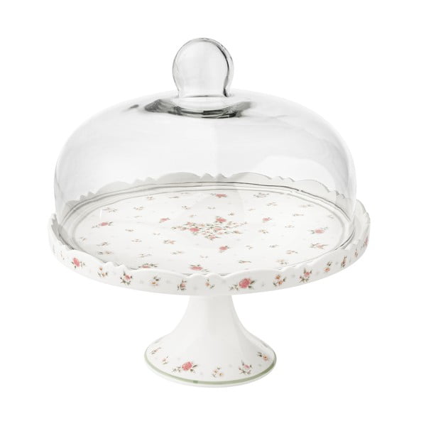 Baltos spalvos porcelianinis torto stovas su stikliniu dangteliu Brandani Nonna Rosa, ø 28 cm
