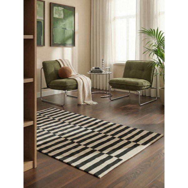 Apverčiamas/rankų darbo iš vilnos kilimas juodos ir baltos spalvos 120x180 cm Donna – Hanse Home-image-1
