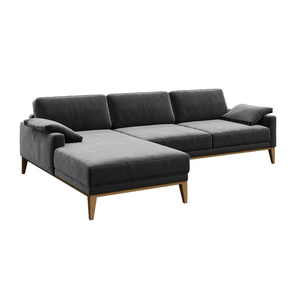 Tamsiai pilka aksominė kampinė sofa MESONICA Musso, kairysis kampas-image-2