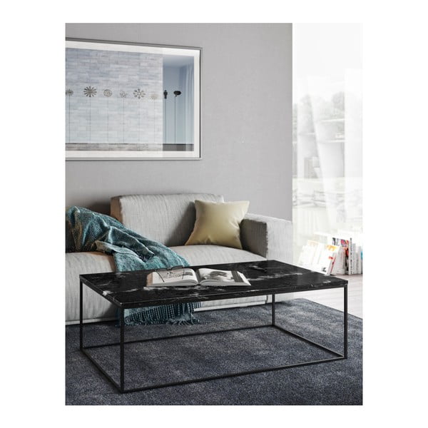 Juodos spalvos marmurinis kavos staliukas su juodomis kojomis TemaHome Gleam, 120 x 75 cm-image-4