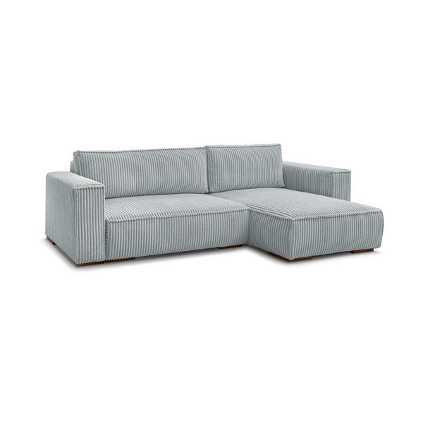 Šviesiai pilkos spalvos iš kordinio velveto sulankstoma/su sandėliavimo vieta kampinė sofa Chelsea – Bobochic Paris-image-3