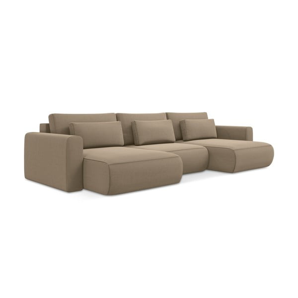Šviesiai rudos spalvos iš velveto sulankstoma/su sandėliavimo vieta kampinė sofa („U“ formos) Kapua – Makamii-image-3