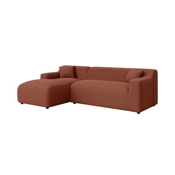 Raudonos plytų spalvos iš kordinio velveto kampinė sofa (su kairiuoju kampu/su gultu) Martin – Ropez-image-2