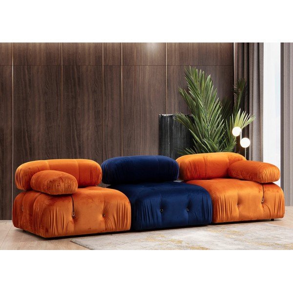 Modulinė sofa oranžinės spalvos iš velveto (su dešiniuoju kampu) Bubble – Artie-image-1