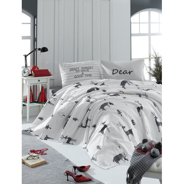 EnLora Home GoodTime White baltas medvilninis lovos užvalkalas, paklodė ir užvalkalas dvigulei lovai, 160 x 235 cm