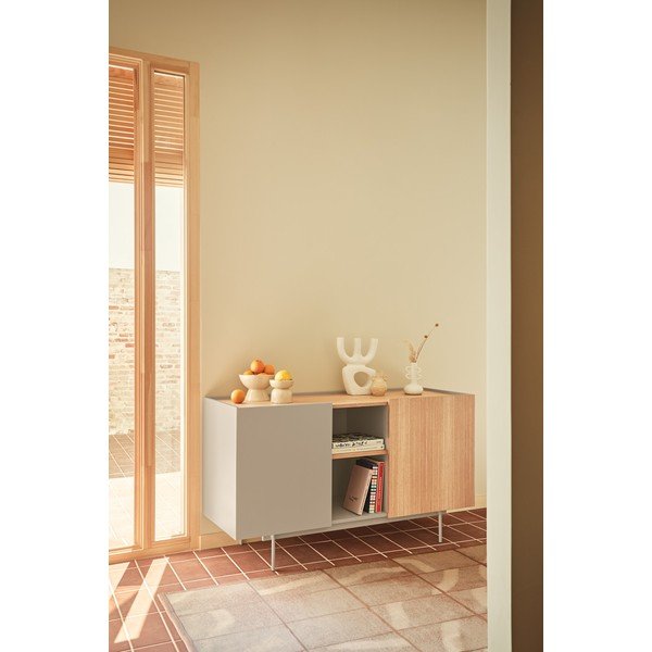 Žema šoninė spintelė smėlio spalvos/natūralios spalvos iš ąžuolo 130x78 cm Otto – Teulat-image-1