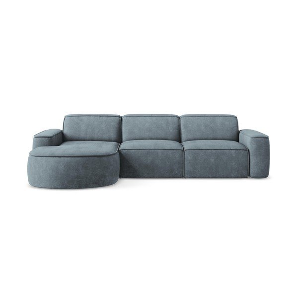 Pilkai mėlynos spalvos iš šenilinio audinio kampinė sofa (su kairiuoju kampu/su gultu) Omao – Makamii